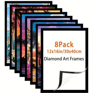 TEMU Modern Magnetic Diamond Art Frames Set of 8, Self-Adhesive Resin Picture Frames for Wall & Tabletop, 12x16 Inch Horizontal Display, Wall Mount, Oblong Shape for 30x40cm Diamond Painting Canvas