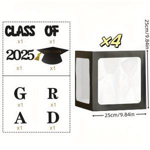 TEMU 13개 세트, 졸업 파티 장식 박스, G R A D. CLASS OF.20.25 글자가 있는 4개 풍선 박스, 당신을 자랑스럽게, 블랙 졸업 시즌 세트, 대학 졸업식 장식