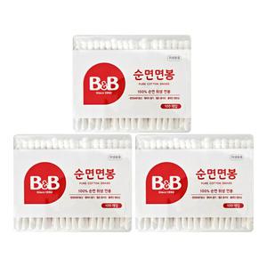 비앤비 유아 면봉 100p x 3개 순면 유아용 어린이용 종이