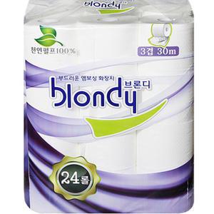 브론디 3겹 물에 녹는 고급 천연펄프 롤 화장지