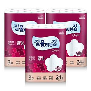 [잘풀리는집]퀼팅 3겹 광폭 화장지 (너비107mm) 30M x 24롤 x 3팩