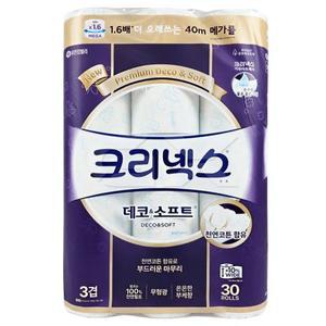 [기타]크리넥스화장지 데코소프트 3겹 40m 30롤 롤화장지 화장지 무료배송