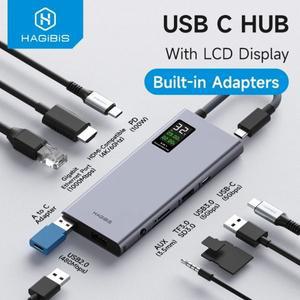 C타입랜선 LAN 젠더 Hagibis USB C 허브 LCD 디스플레이 C타입 멀티포트 어댑터 맥북 프로 아이패드 HP용 4