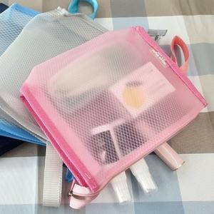 [라일리] Rly 파우치 파우치 핑크 격자 목욕 pvc 가방 투명 무늬