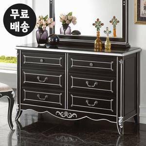 고급 블랙 엔틱 와이드 3단 옷 수납 서랍장(1200)