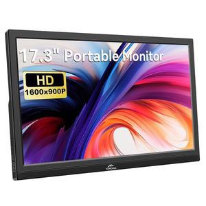 Kenowa 17.3인치 PC 모니터 HD 1600 x 900P 휴대용 컴퓨터 타입 C/HDMI 포트 내장 킥스탠드 스피커 외부 세