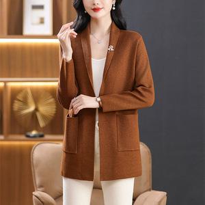 EAMT 여자카디건 롱 하프 니트 엄마룩 패션 탑 YONG1 스카프