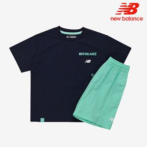 뉴발란스 키즈 2포켓 일러스트 우븐 셋업 NK9YE2402U-59 반팔티 _