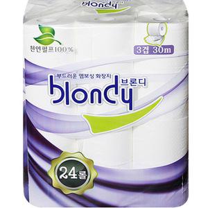 브론디 3겹 물에 녹는 고급 천연펄프 롤 화장지