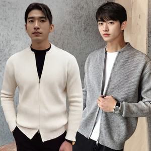 루즈핏 가을 겨울 남자 정장 니트가디건 지퍼 아우터 넥 집업 검정색