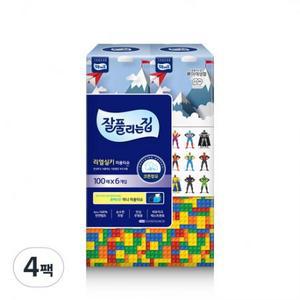 잘풀리는집 천연펄프 리얼실키 미니 각티슈 100매, 6개입, 4팩 one option