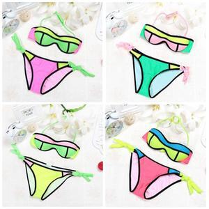 소녀용 패치워크 투피스 수영복 귀여운 홀터 어린이 단색 사랑스러운 술 아기 비치웨어 2019