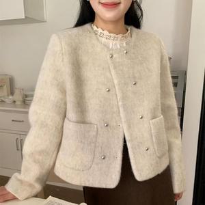 여자 겨울 하객 결혼식 노카라 울 자켓