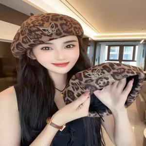 호피 베레모 표범무늬 레오파드 헌팅캡 트로트 여자 가수 의상 화려한 모자 난타 아랑고고장구