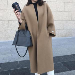 노카라 롱코트 오버핏 루즈핏 오피스룩 핸드메이드 모직 여성용