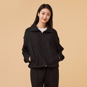 자주 JAJU 여 탄탄 카라 집업 스웨트 셔츠 블랙