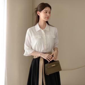 [시크라인] (~XXL까지) 지니오 프릴 5부소매 블라우스 여름 자체제작 하객룩 출근룩 데이트 모임 미시 빅사이즈