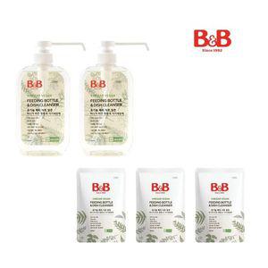 비앤비 비건 젖병식기세정제 용기형 600ml 2입 + 리필형 500ml 3입 + 증(비건 세제/유연제)