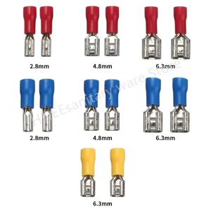 100/50/10pcs 여성 압착 단자 2.8mm 4.8mm 6.3mm 절연 스페이드 와이어 커넥터 전기 배선 케이블 플러그 빨간색 파란색 노란색