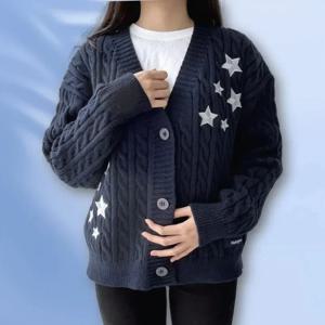 겨울 자정 네이비 블루 니트 가디건 여성 봄 Y2k 캐주얼 스타 자수 싱글 브레스트 XS-5XL 스웨터 Dropshiping