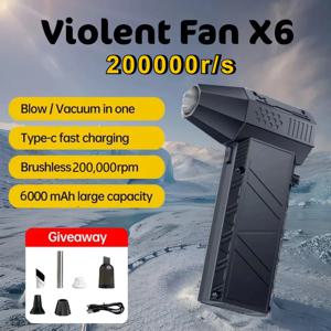 X6 350000 RPM 공기 송풍기 강력한 먼지 진공 청소기 Type-C 충전 강한 바람 53 메터/초 자동차 청소용 브러시리스 폭력 팬