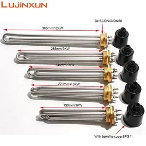 LUJINXUN 전기 온수기 침수 가열 요소, SUS304 220V 관형 부스터, DN32 DN40 DN50, 3KW 4.5KW 6KW 9KW 220V 12KW