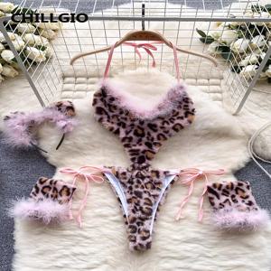 CHILLGIO 여성 레오파드 프린트 벨벳 바디 슈트 패션 원피스 콤비네이션 Catsuits 홀터 빈티지 Bodycon 섹시한 Onesie 란제리