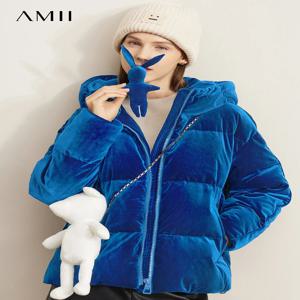 AMII 미니멀리즘 다운 재킷 여성용, 우아한 단색, 두껍고 따뜻한 루즈 코트, 캐주얼 후드 재킷, 72270100, 겨울 통근자, 2024