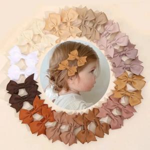 24Pcs 아기 소녀 솔리드 보우 헤어 클립 귀여운 미니 Grosgrain 리본 Bowont 머리핀 포니 테일 바레트 어린이를위한 머리 장식 액세서리