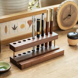 1PC 호두나무 다기능 책상 정리함 - 사무실 및 학교용 펜 홀더, 전화 스탠드 및 보관 솔루션