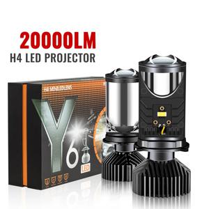 Y6 터보 선풍기 자동차 LED 헤드라이트, H4 미니 프로젝터 렌즈, 6000K 매우 밝은 20000LM 하이 로우 빔 전구, 자동차 조명 램프
