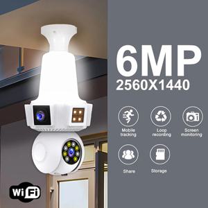 3개의 렌즈 삼중 스크린 6MP 무선 와이파이 E27 전구 카메라 V380Pro 360 °    PTZ 전구 카메라 홈 보안 CCTV 베이비 모니터