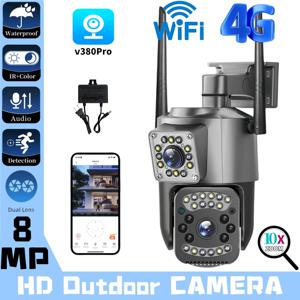 4K 8MP WIFI IP 카메라 HD PTZ 듀얼 렌즈 CCTV 감시 4G 카메라 10X 줌 자동 인간 Trackin 야외 IP66 방수