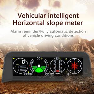 X90 GPS 속도 PMH KMH 스마트 슬로프 미터 경사계 자동차 나침반 HUD 피치 틸트 각도 각도기 시계 위도 경도 12V