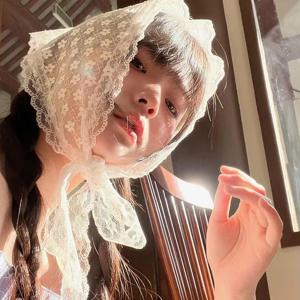 우아한 레이스 꽃 머리 스카프 여성 삼각형 Headscarf 한국어 레이스 업 목 스카프 레이스 꽃 들어 갔어 여행 사진 머리띠