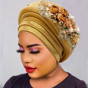 절묘한 꽃다발 아프리카 여성의 터번 모자 나이지리아 자동 Gele Headtie 여성 패션 헤드 랩 Turbante Mujer 착용 준비