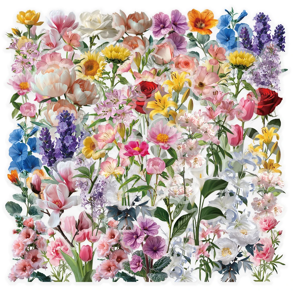 50 Pcs 꽃 투명 애완 동물 방수 스티커 자연 식물 장식 휴대 전화 케이스 DIY 스티커