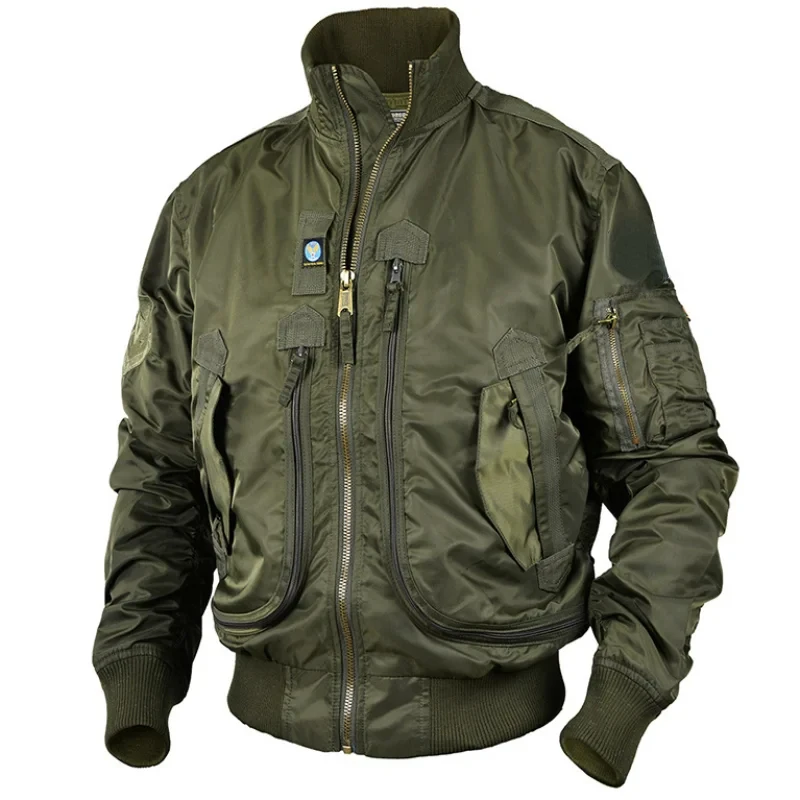남자 등산 Ma-1 재킷 큰 주머니 파일럿 야구 작업복 코트 Armygreen 카고 재킷 스탠드 칼라 오토바이 Outwear