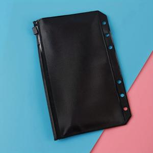 5Pcs A6 바인더 포켓 블랙 지퍼 파우치 블랙 PVC 현금 예산 봉투 A6 노트북 바인더 용 문서 제출 가방