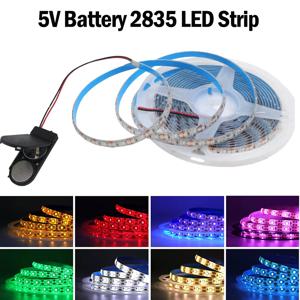 버튼 배터리 LED 스트립 DC5V 3528 60LED 유연한 LED 테이프 TV 백라이트 캐비닛 야간 조명 방수 리본 로프 0.5m 1m 2m