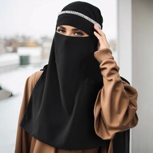 라인 석 메쉬 마스크 넥타이와 중동 쉬폰 Hijab 인스턴트 Hijab 이슬람 일반 컬러 스카프 중동 전체 커버 Khimars
