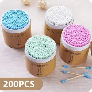 200 개/상자 대나무 면봉 나무 스틱 부드러운 면봉 귀 청소 탐폰 마이크로 브러시 Cotonete pampons 건강 미용