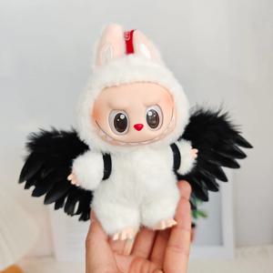 인형 옷 의상 액세서리, 라부부 블랙 화이트 천사 깃털 날개, DIY 미니 인형 의류, 소녀 선물, 15-17cm