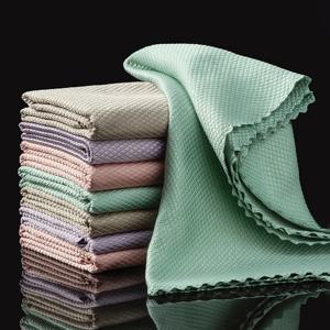 10pcs 마이크로 화이버 유리 청소 천 Windows 용 보푸라기없는 걸레 자동차 주방 거울 흔적 없음 재사용 가능한 물고기 규모 걸레 연마