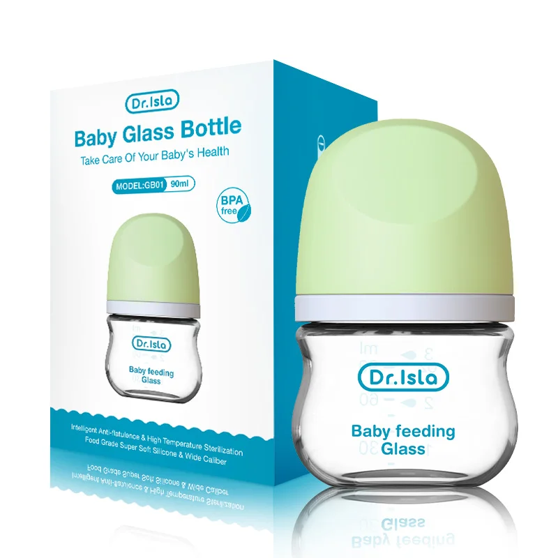 Dr.isla 신생아 수유 유리병 90ML/160ML 아기 젖병 유리병 방귀 방지 우유 수유 병 유아용 BPA 무료