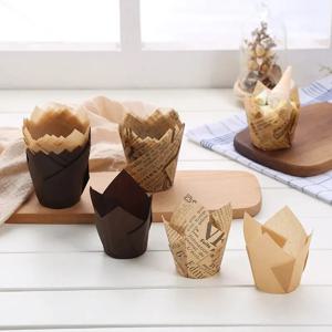 50PCS 튤립 케이크 종이 컵 불꽃 컵 베이킹 가정용 케이크 컵 빵 오일 종이 일회용 종이 트레이 베이킹 컵