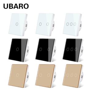 UBARO EU/UK 표준 크리스탈 강화 유리 벽 패널 라이트 터치 스위치 Led 표시기 센서 전기 버튼 1/2/3Gang 220V
