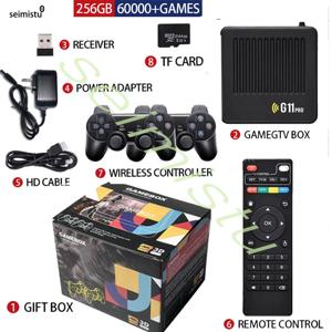 아케이드 게임 상자 G11 Pro 게임 상자 TV 256G 60000+ 레트로 게임 4K HD 비디오 게임 콘솔 PS1/GBA 용 2.4G 무선 게임 패드