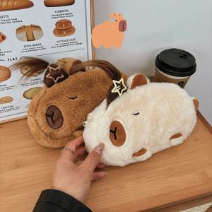 새로운 귀여운 Capybara 플러시 연필 케이스 화장품 가방 기니피그 펜 파우치 대용량 연필 가방 학교 용품 편지지 상자