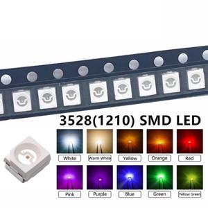 100개 3528 SMD LED 다이오드 칩 따뜻한 백색 적색 녹색 청색 주황색 노란색 분홍색 자외선 보라색 RGB PLCC2 PLCC-4 램프 라이트 비즈 발광